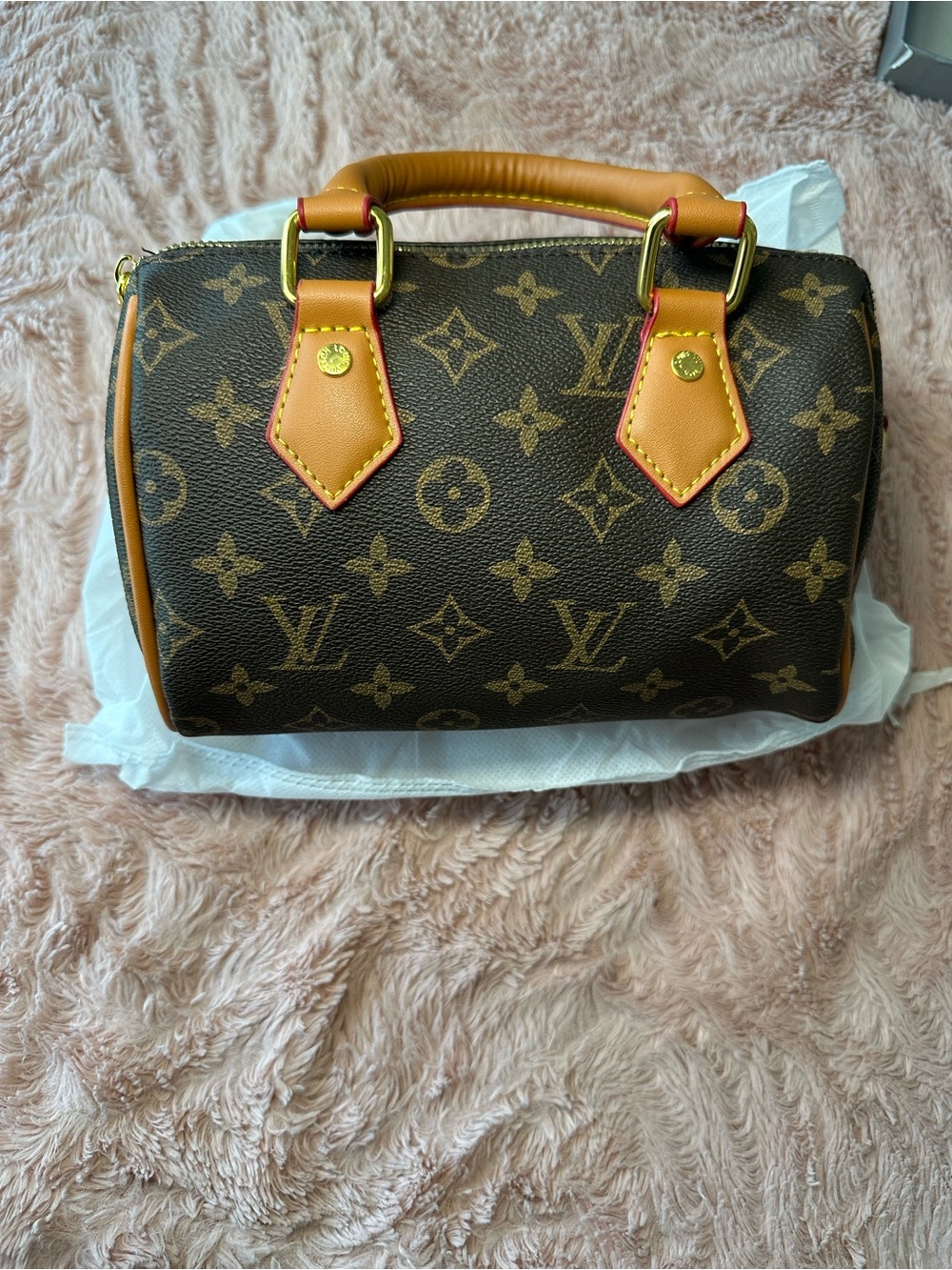 Louis Vuitton Monogram Mini Speedy with Tan Trim and Gold Hardware